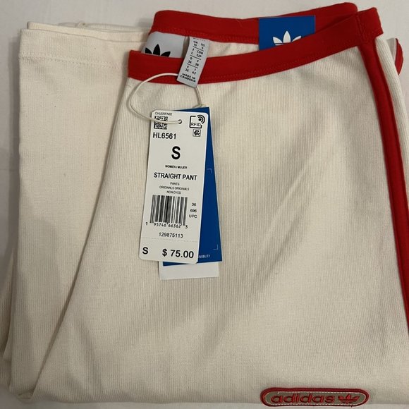 Adidas Straight Pant Cream with Red Outline - HL6561 - Size S - Picture 3 of 4